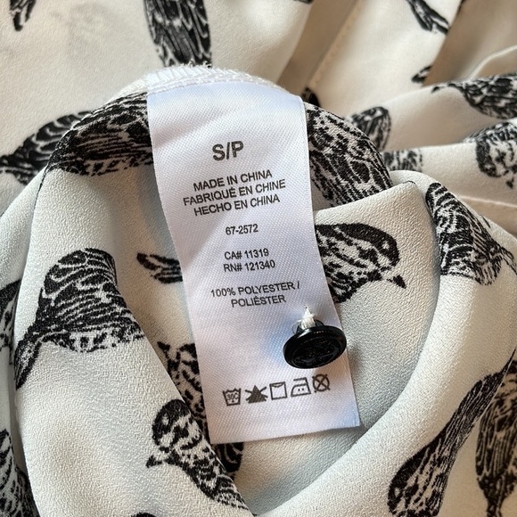 Sheer Button Up Collared Tie Front 3/4 Length Bird Shirt by Dynamite Sz S - Picture 4 of 5